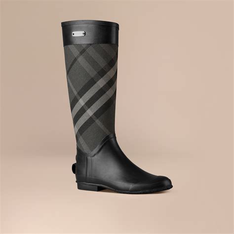 burberry check panel rain boots charcoal|Burberry Check neoprene rain boots.